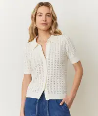 Piper Knit Resort Shirt(Extra Small,Cream)