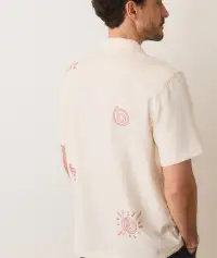 Stretch Selvage Embroidered Resort Shirt(Small,Natural)