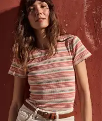 Lexi Rib Sun-In Crew Tee(Extra Small,Multi Stripe)
