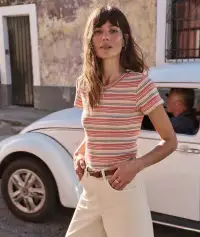 Lexi Rib Sun-In Crew Tee(Extra Small,Multi Stripe)