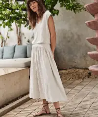 Nina Knit Midi Skirt(Extra Small,Black/White Stripe)
