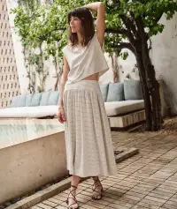 Nina Knit Midi Skirt(Extra Small,Black/White Stripe)
