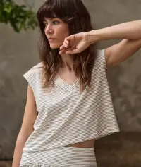 Nina Relaxed V-Neck Tank(Extra Small,Black/White Stripe)