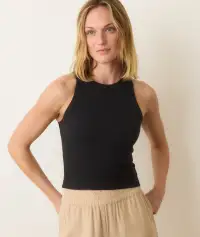 Lexi Rib Sun-In High Neck Crop Tank(Extra Small,Faded Black)