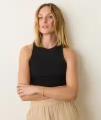 Lexi Rib Sun-In High Neck Crop Tank(Extra Small,Faded Black)