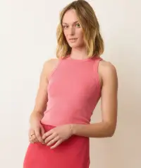 Lexi Rib Sun-In High Neck Crop Tank(Extra Small,Hibiscus)