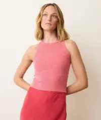 Lexi Rib Sun-In High Neck Crop Tank(Extra Small,Hibiscus)
