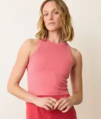 Lexi Rib Sun-In High Neck Crop Tank(Extra Small,Hibiscus)