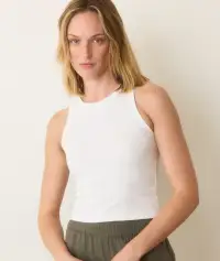 Lexi Rib Sun-In High Neck Crop Tank(Extra Small,White)