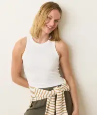 Lexi Rib Sun-In High Neck Crop Tank(Extra Small,White)