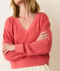 Cloud 9 Terry V-Neck Sweatshirt(Extra Small,Coral)