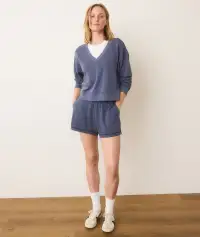 Cloud 9 Terry V-Neck Sweatshirt(Extra Small,Faded Indigo)