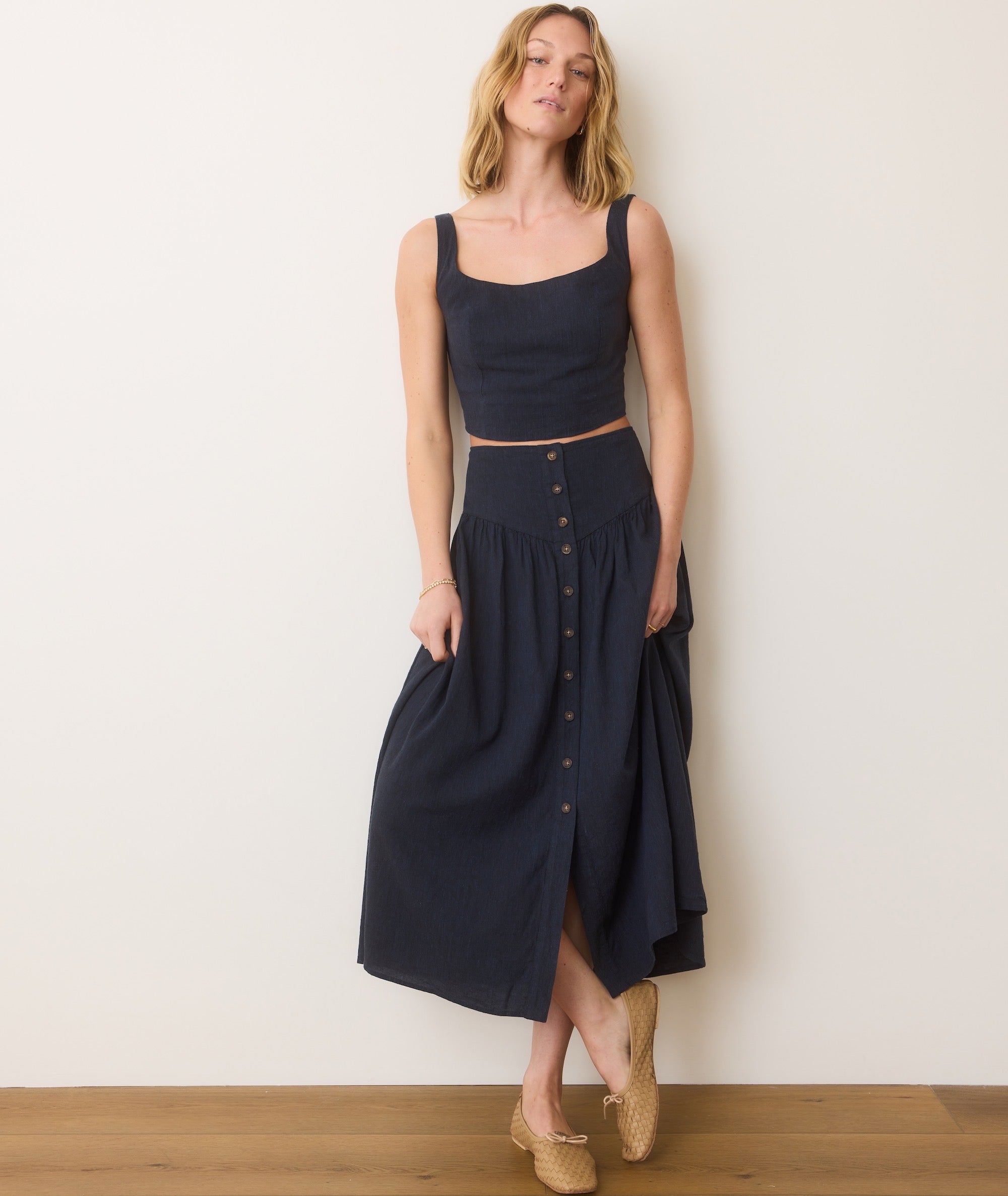 Jade Button Through Skirt