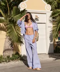 Seersucker Drawstring Wide Leg Pant