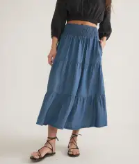 Corinne Chambray Maxi Skirt(Extra Small,Medium Wash)