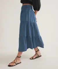 Corinne Chambray Maxi Skirt(Extra Small,Medium Wash)