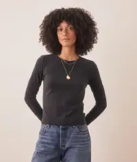 Lexi Rib Sun-In Longsleeve Crew Tee(Extra Small,Black)