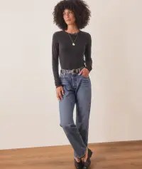 Lexi Rib Sun-In Longsleeve Crew Tee(Extra Small,Black)