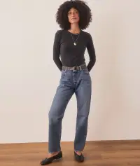 Lexi Rib Sun-In Longsleeve Crew Tee(Extra Small,Black)