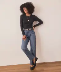 Lexi Rib Sun-In Longsleeve Crew Tee(Extra Small,Black)