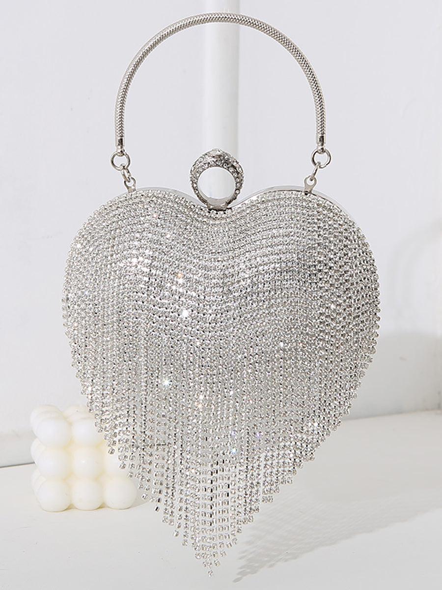 Stone Tassel Heart Match Wedding Dress Clutch Bag MNBF005(Silver)