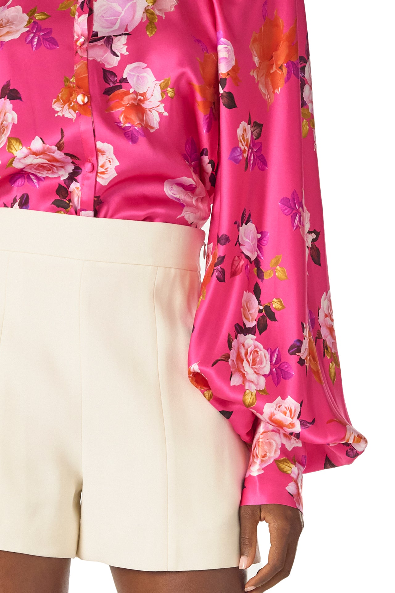 High Neck Blouse With Full Sleeves(Fuchsia Multi,4)