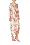 Long Sleeve Floral Wrap Dress(4,Silk White Fuchsia)