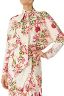 Long Sleeve Floral Wrap Dress(4,Silk White Fuchsia)
