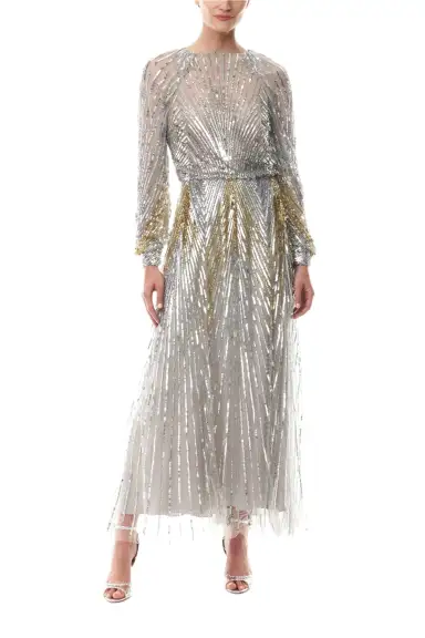 Embroidered Sequin Midi Dress
