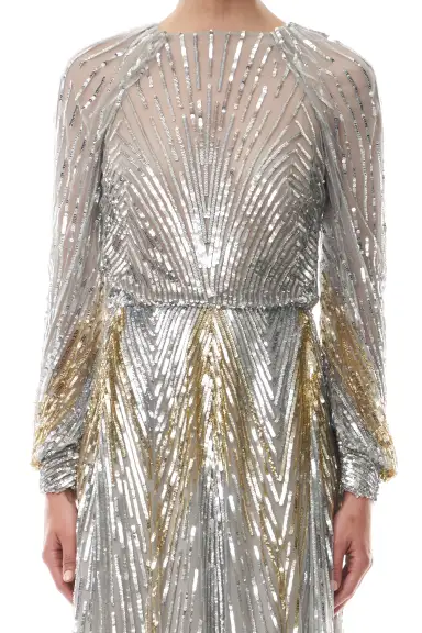 Embroidered Sequin Midi Dress(4,CHROME MULTI)