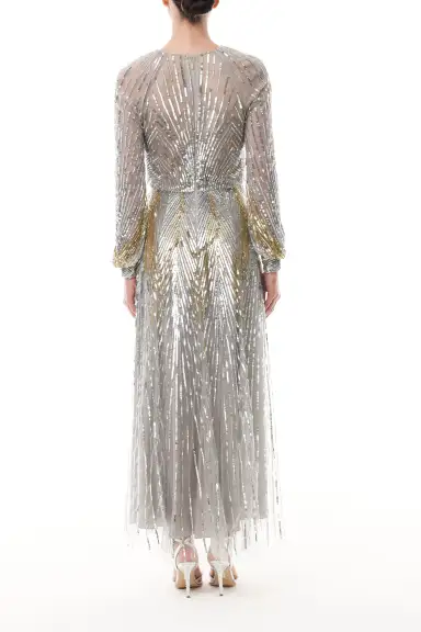 Embroidered Sequin Midi Dress(4,CHROME MULTI)