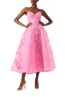 Strapless Lace Tea Length Dress(2,Pink Carnation)