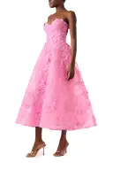 Strapless Lace Tea Length Dress(2,Pink Carnation)