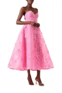 Strapless Lace Tea Length Dress(2,Pink Carnation)