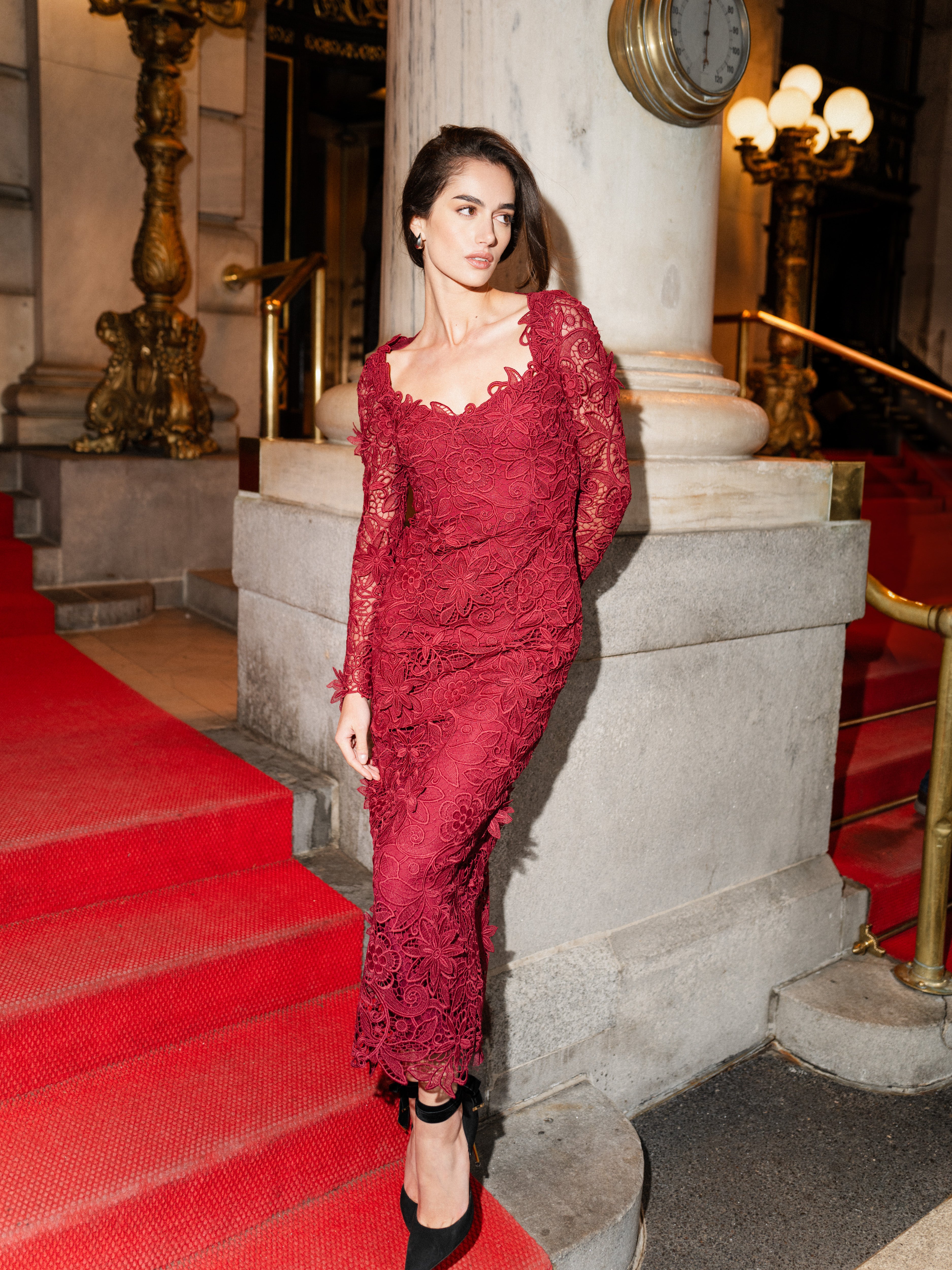 Long Sleeve Lace Sheath(Merlot,2)