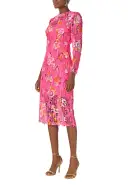 Long Sleeve Lace Sheath Dress(2,Fuchsia Multi)