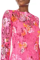 Long Sleeve Lace Sheath Dress(2,Fuchsia Multi)