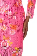 Long Sleeve Lace Sheath Dress(2,Fuchsia Multi)