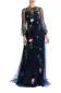 Jewel Neck Puff Sleeve Embroidered Tulle Gown(4,Navy Multi)