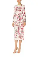 Jewel Neck Long Sleeve Dress with Belt