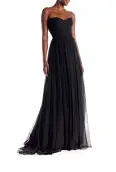 Strapless Draped Chiffon Gown(2,Noir)