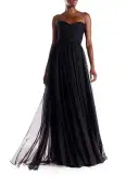 Strapless Draped Chiffon Gown(2,Noir)