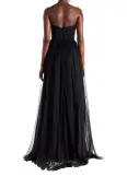 Strapless Draped Chiffon Gown(2,Noir)