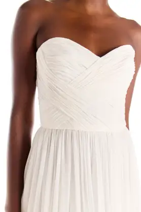 Strapless Draped Chiffon Gown(2,Silk White)