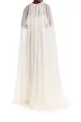 Floor Length Chiffon Evening Cape(SMALL,Silk White)