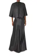 V-Neck Draped Capelet Sleeve Gown(2,Noir)