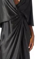 V-Neck Draped Capelet Sleeve Gown(2,Noir)