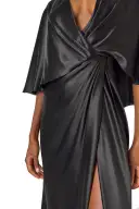 V-Neck Draped Capelet Sleeve Gown(2,Noir)