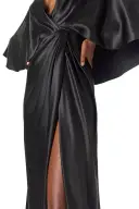 V-Neck Draped Capelet Sleeve Gown(2,Noir)