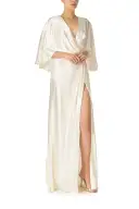 V-Neck Draped Capelet Sleeve Gown(2,SILKWHITE)